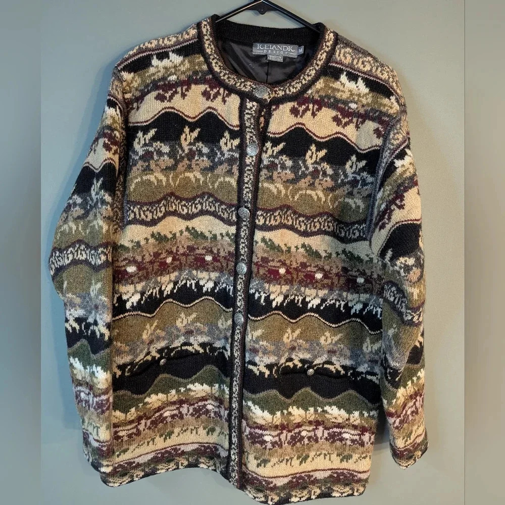 Icelandic design medium wool lined sweater button up cardigan